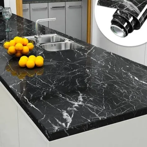 Self Adhesive Marble Sheet For Kitchen – Anti Oil And Heat Resistant Wallpaper Black & White Marble Sheet (60*200 Cm)